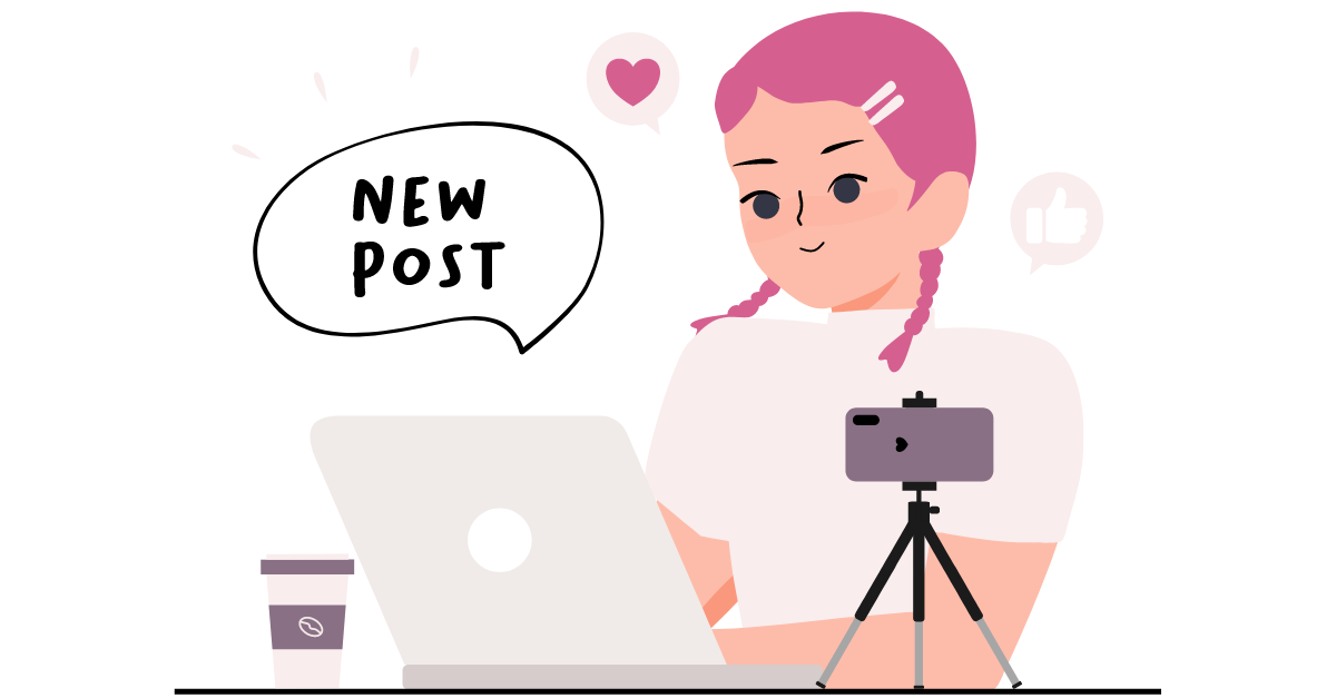 Illustration of a young girl posting on social media